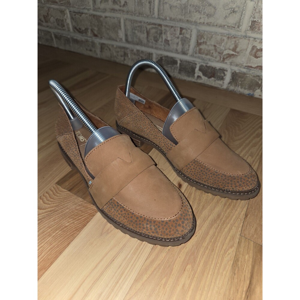 Toms Mallory Suede Loafers Tan Cheetah Print Shoes Size W7.5